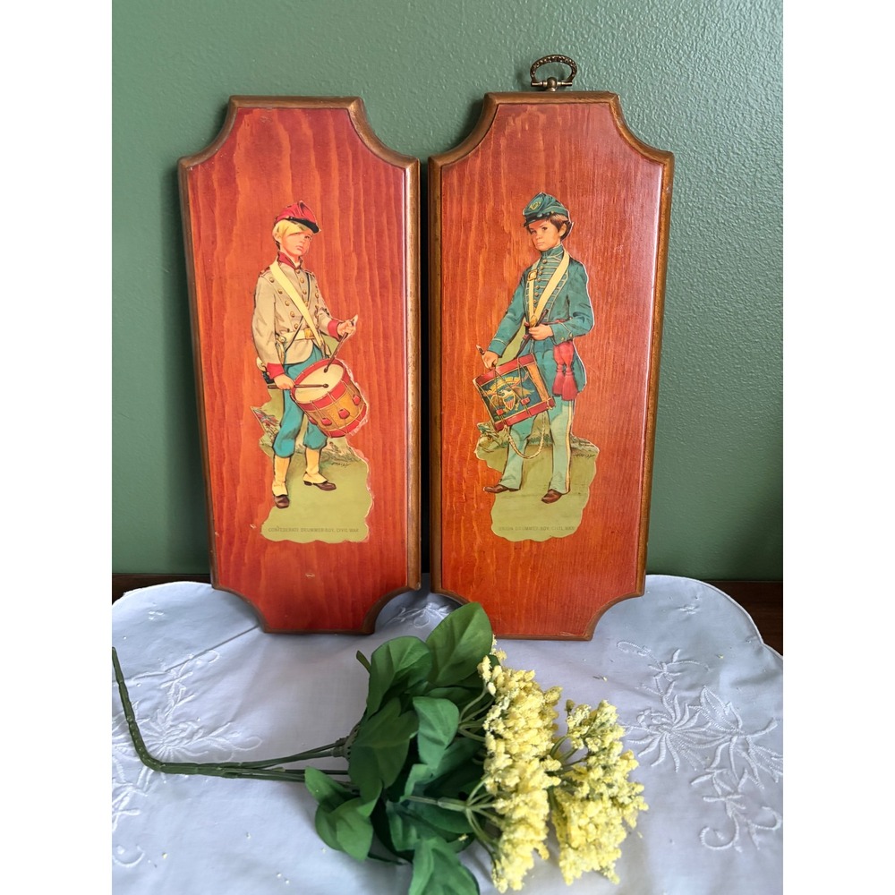 Vintage Confederate and Union Drummer Boy‎ Wall Plaques, Civil War Wall Art